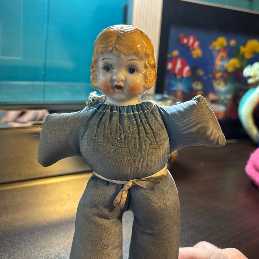 Vintage Porcelain Baby doll voodoo doll or pincushion no markings definitely h